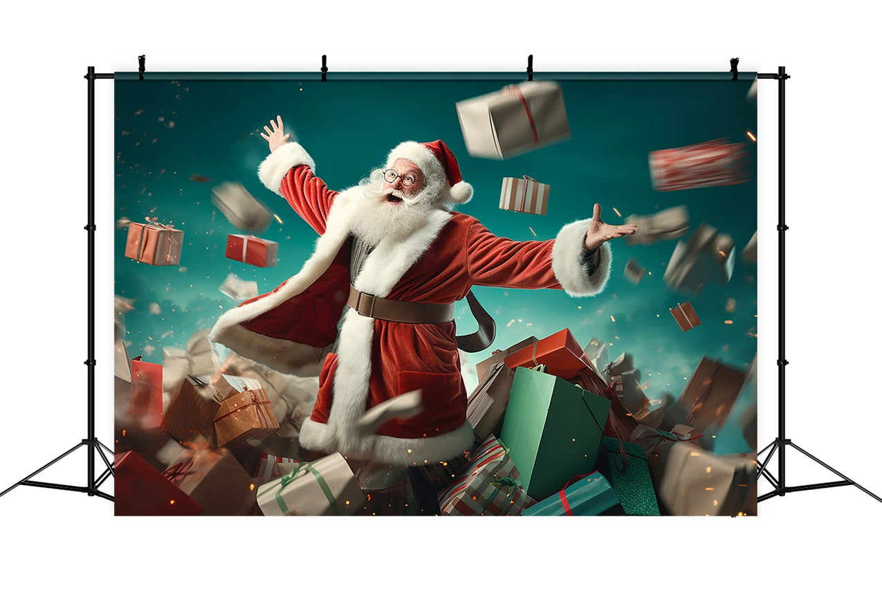 Christmas Photo Backdrop Santa Throwing Presents Backdrop BRP11-106