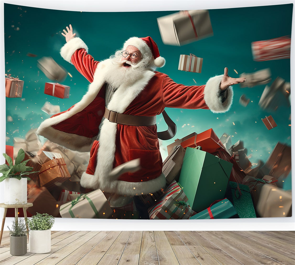 Christmas Photo Backdrop Santa Throwing Presents Backdrop BRP11-106