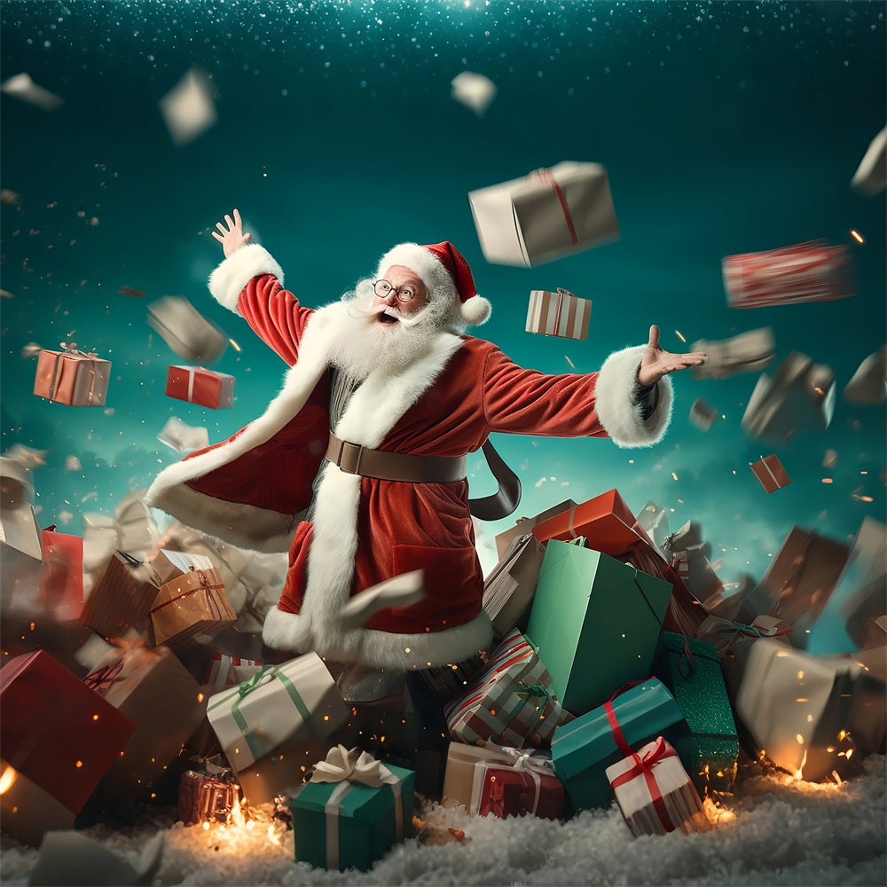 Christmas Photo Backdrop Santa Throwing Presents Backdrop BRP11-106