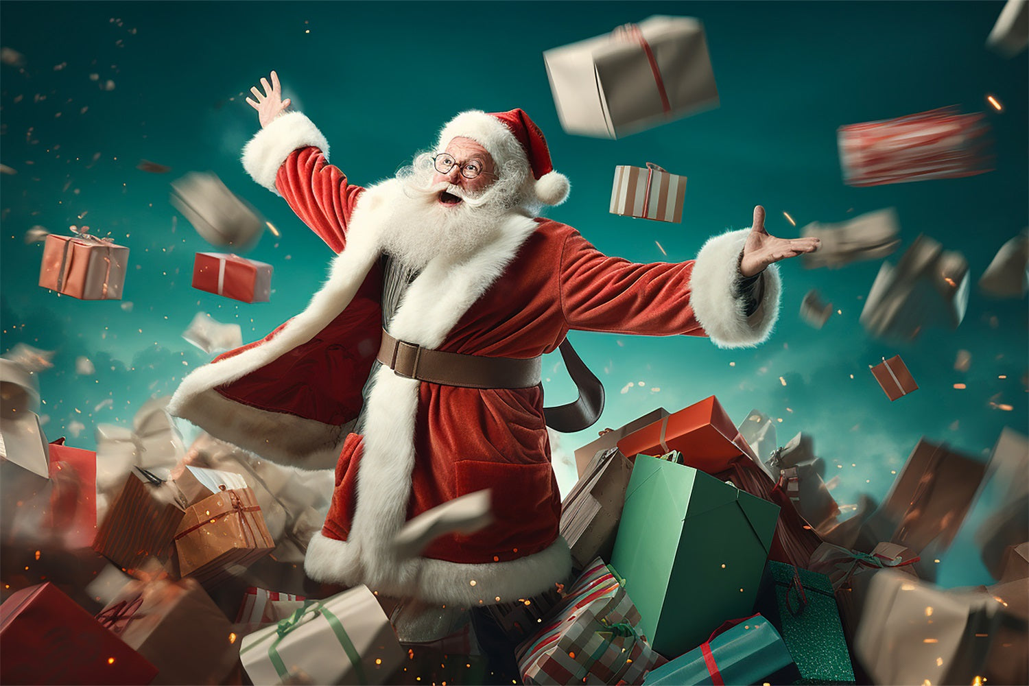 Christmas Photo Backdrop Santa Throwing Presents Backdrop BRP11-106