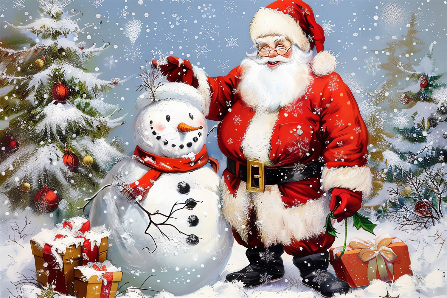 Christmas Backdrops Santa Snowman Holiday Backdrop BRP11-107