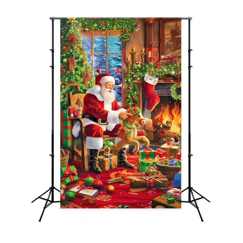 Christmas Tree Backdrop Festive Fireplace Santa Backdrop BRP11-108