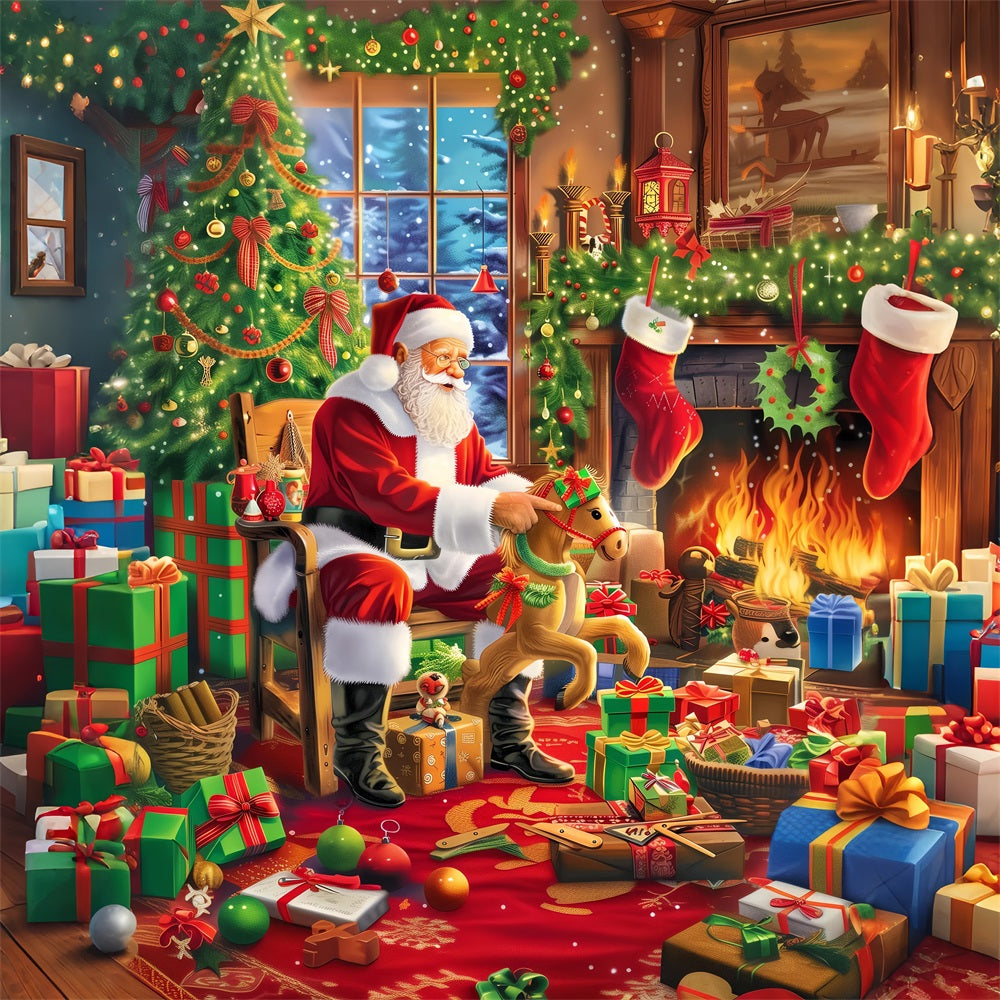 Christmas Tree Backdrop Festive Fireplace Santa Backdrop BRP11-108