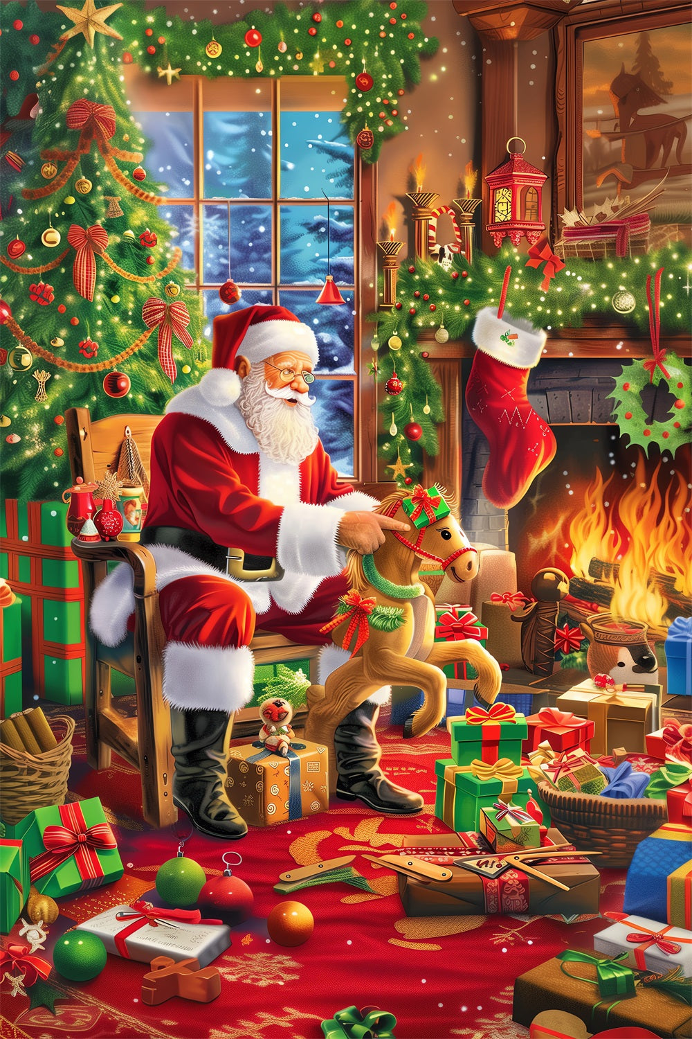 Christmas Tree Backdrop Festive Fireplace Santa Backdrop BRP11-108