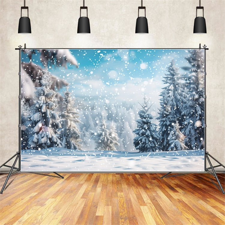 Winter Scene Backdrop Landscape Falling Snowflakes Backdrop BRP11-11