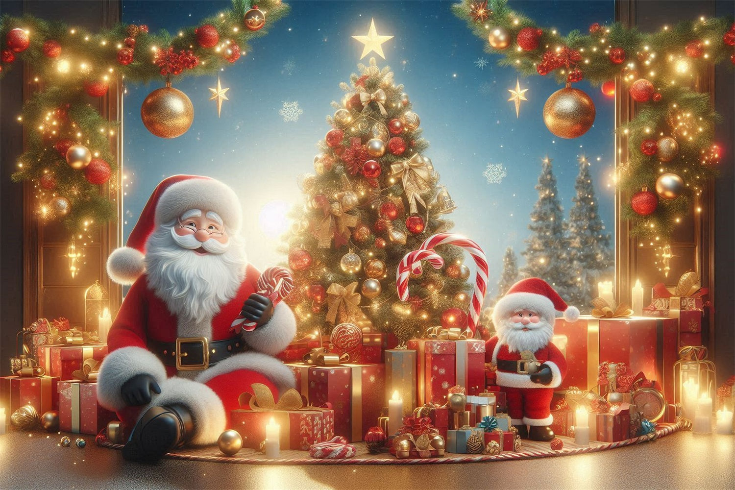 Christmas Backdrop Ideas Santa Gifts Festive Celebration Backdrop BRP11-111