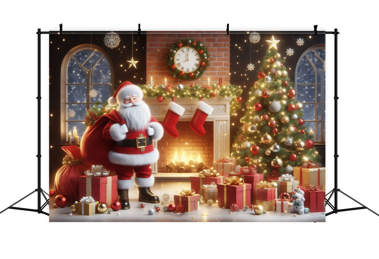 Christmas Fireplace Backdrop Santa Present Sack Holiday Backdrop BRP11-112