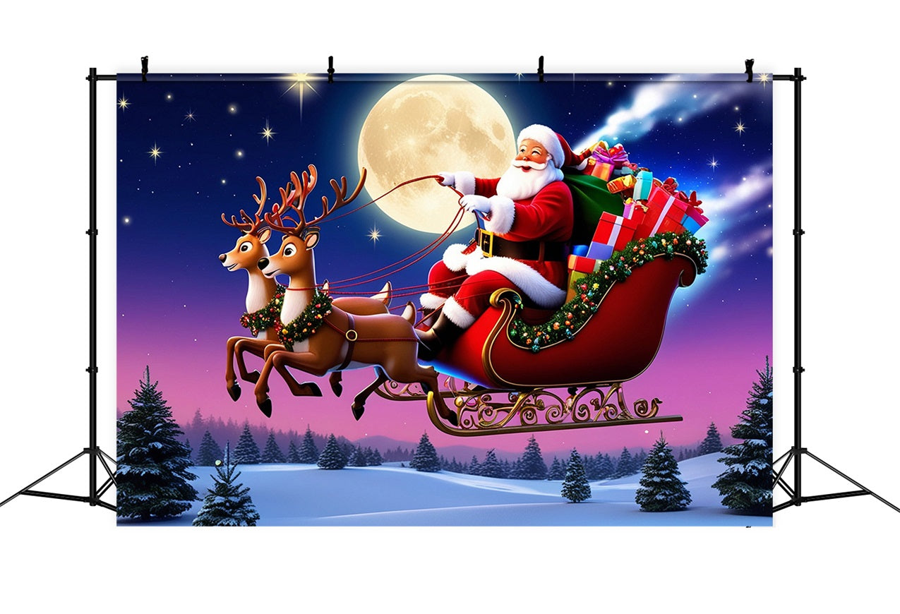 Christmas Picture Backdrop Santa's Moonlit Sleigh Ride Backdrop BRP11-113