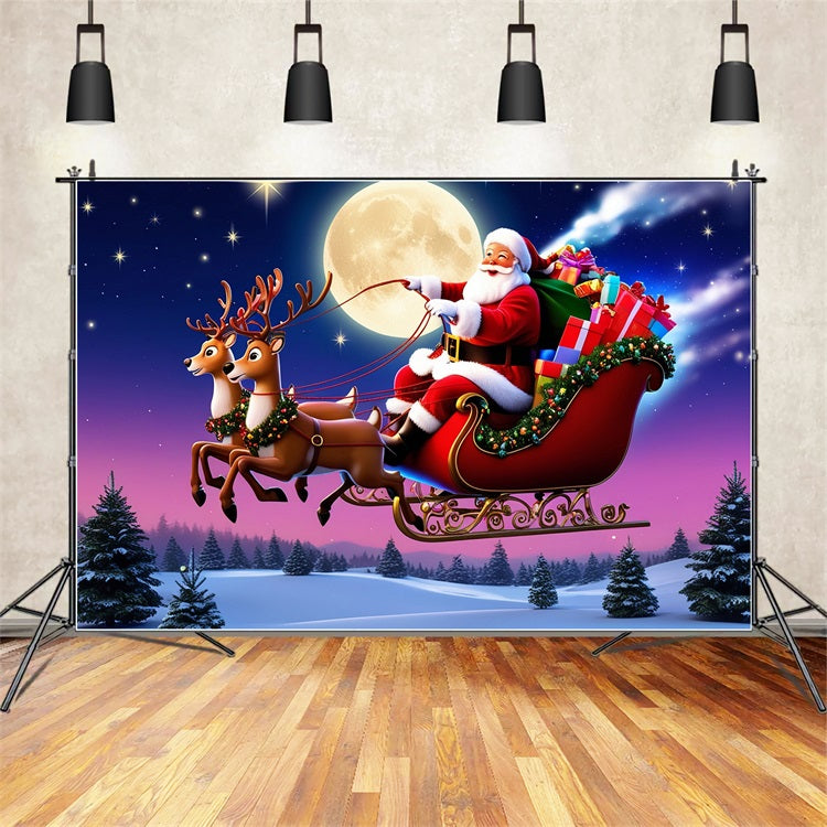 Christmas Picture Backdrop Santa's Moonlit Sleigh Ride Backdrop BRP11-113