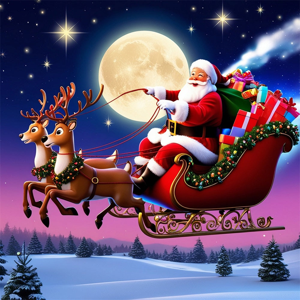 Christmas Picture Backdrop Santa's Moonlit Sleigh Ride Backdrop BRP11-113