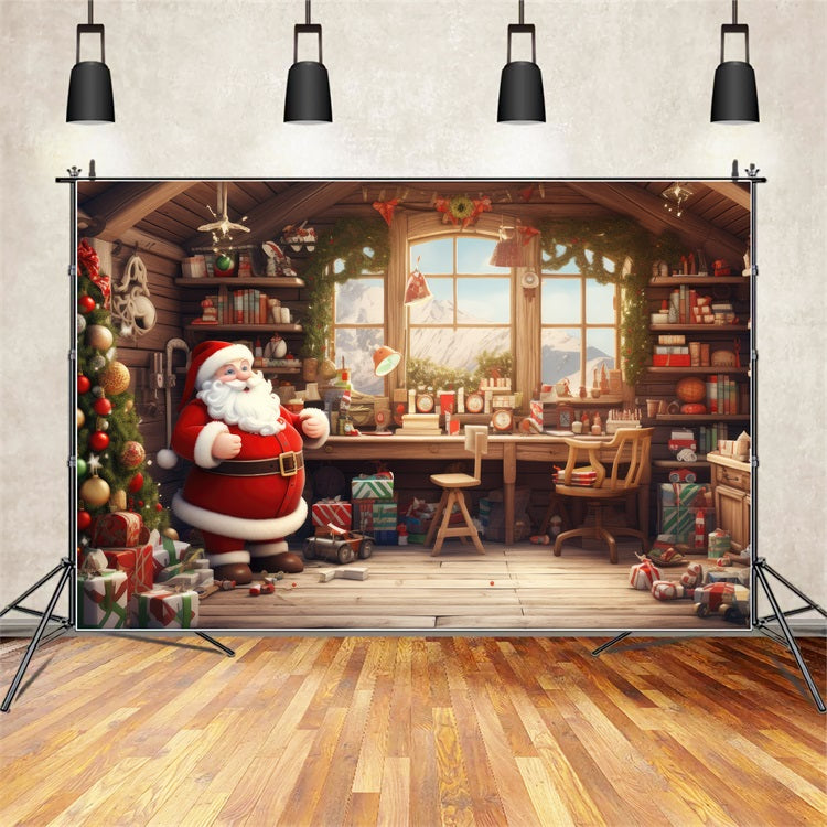 Christmas Window Backdrop Santa's Workshop Gifts Backdrop BRP11-117