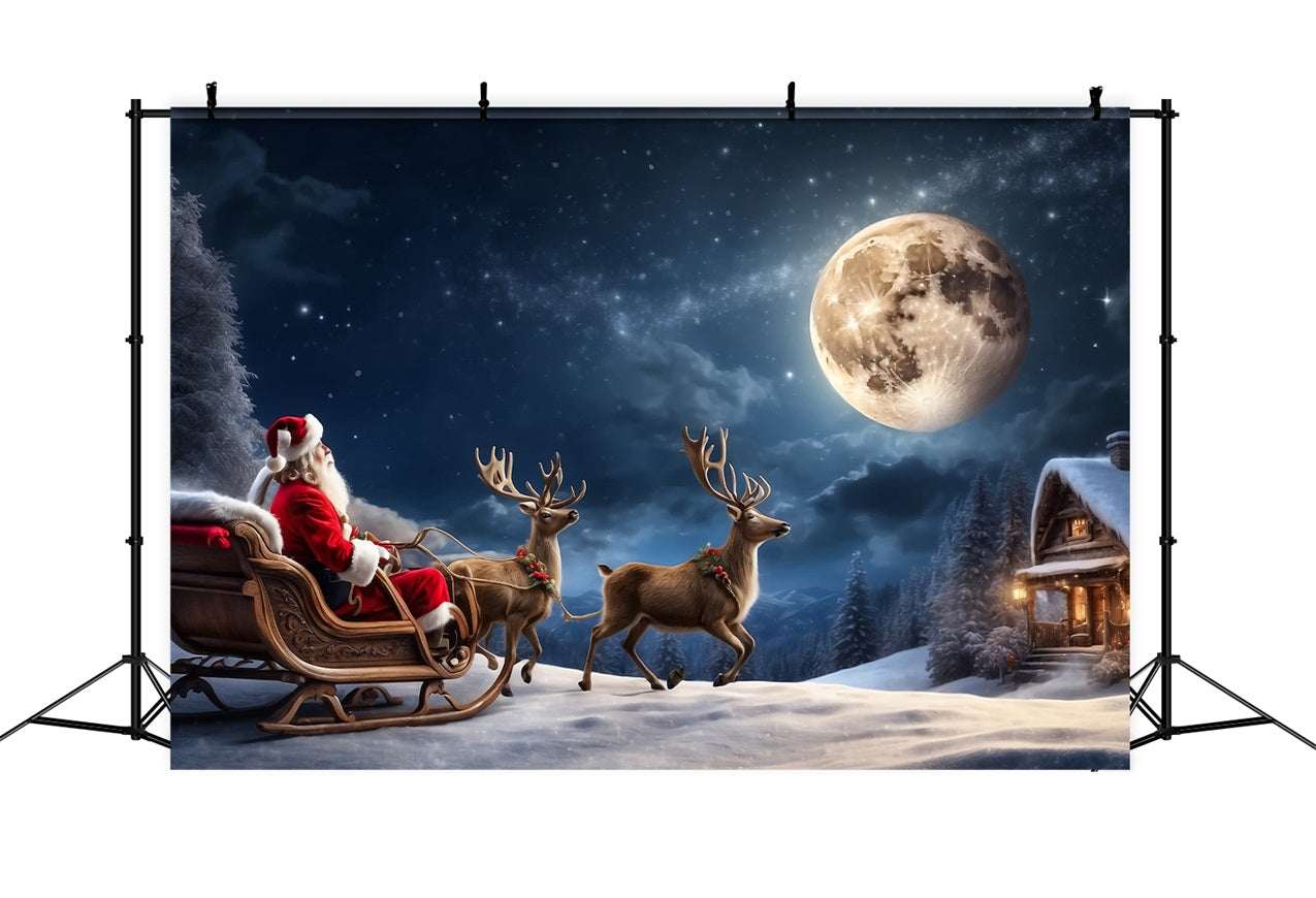 Fabric Christmas Backdrops Santa's Sleigh Moonlit Backdrop BRP11-119