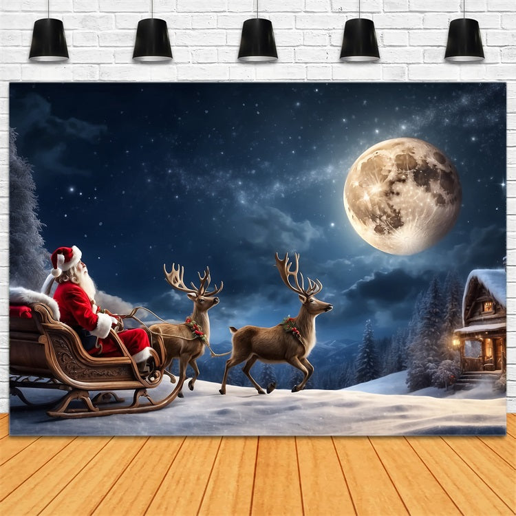 Fabric Christmas Backdrops Santa's Sleigh Moonlit Backdrop BRP11-119