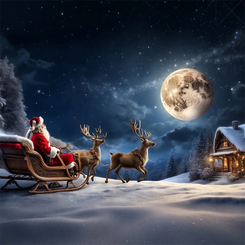 Fabric Christmas Backdrops Santa's Sleigh Moonlit Backdrop BRP11-119