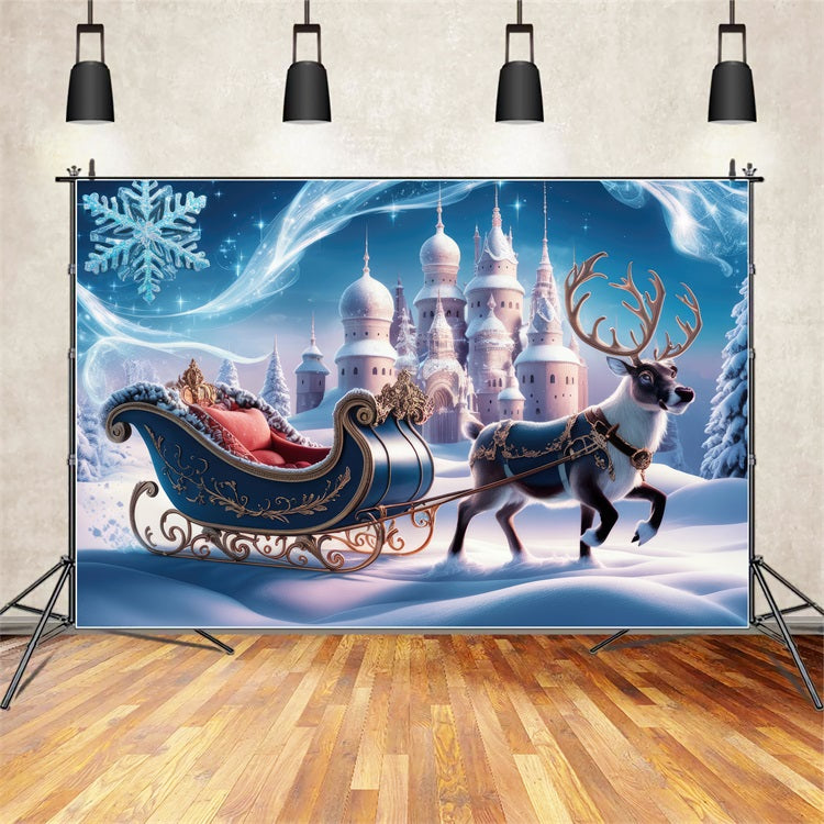 Christmas Picture Backdrops Wonderland Castle Sleigh Reindeer Backdrop BRP11-121