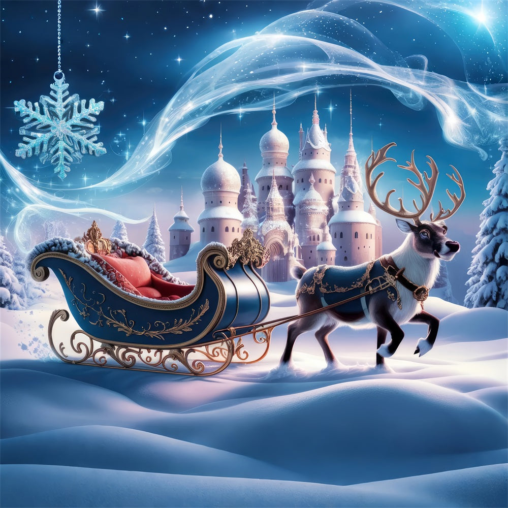 Christmas Picture Backdrops Wonderland Castle Sleigh Reindeer Backdrop BRP11-121