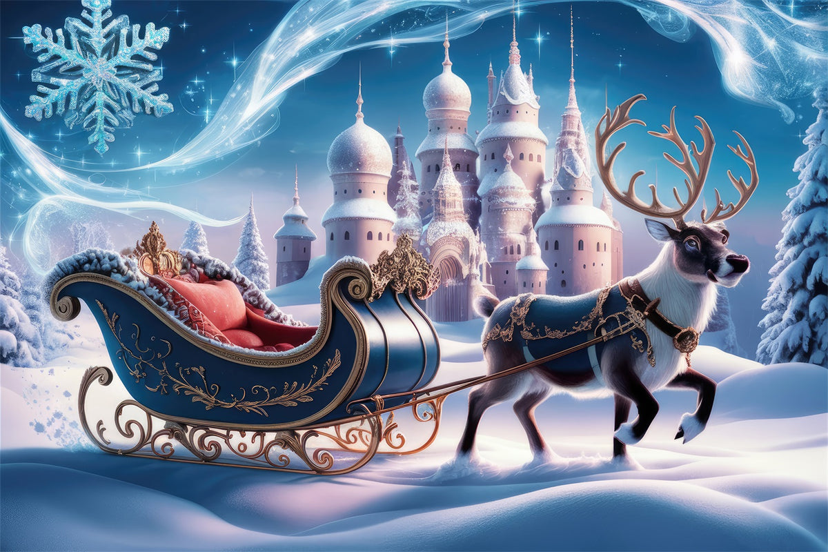 Christmas Picture Backdrops Wonderland Castle Sleigh Reindeer Backdrop BRP11-121