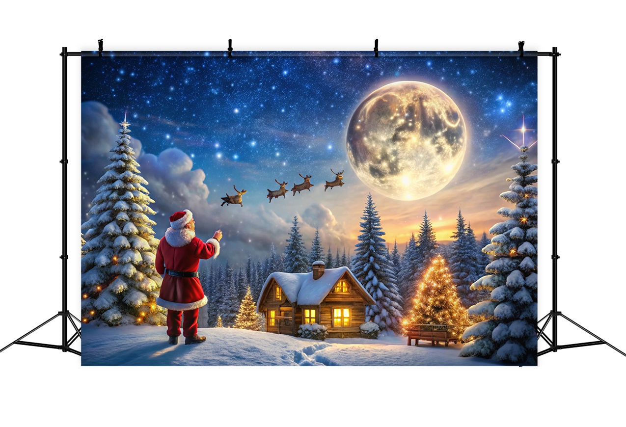 Christmas Fabric Backdrop Moonlit Cabin Santa Magic Backdrop BRP11-122