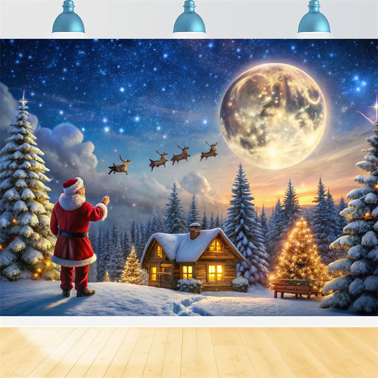 Christmas Fabric Backdrop Moonlit Cabin Santa Magic Backdrop BRP11-122