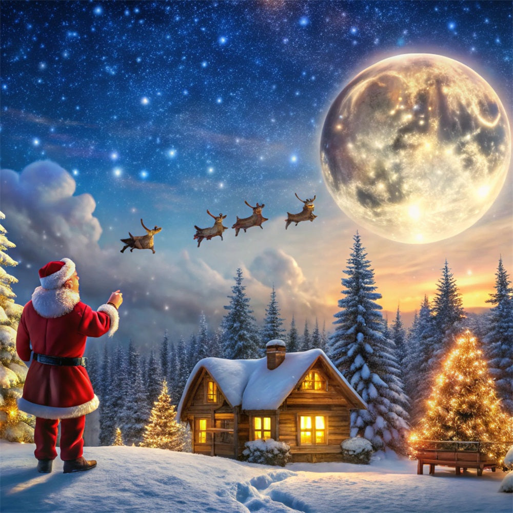 Christmas Fabric Backdrop Moonlit Cabin Santa Magic Backdrop BRP11-122