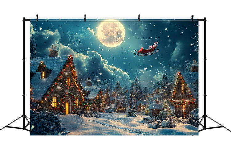 Christmas Village Backdrop Santa's Sleigh Flying Backdrop BRP11-123