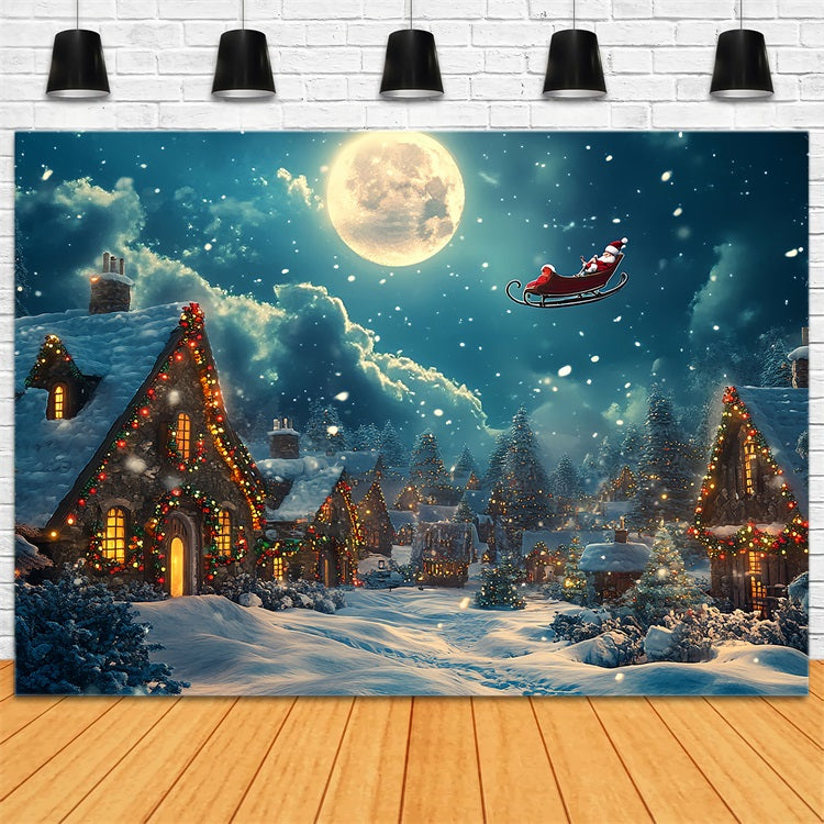 Christmas Village Backdrop Santa's Sleigh Flying Backdrop BRP11-123