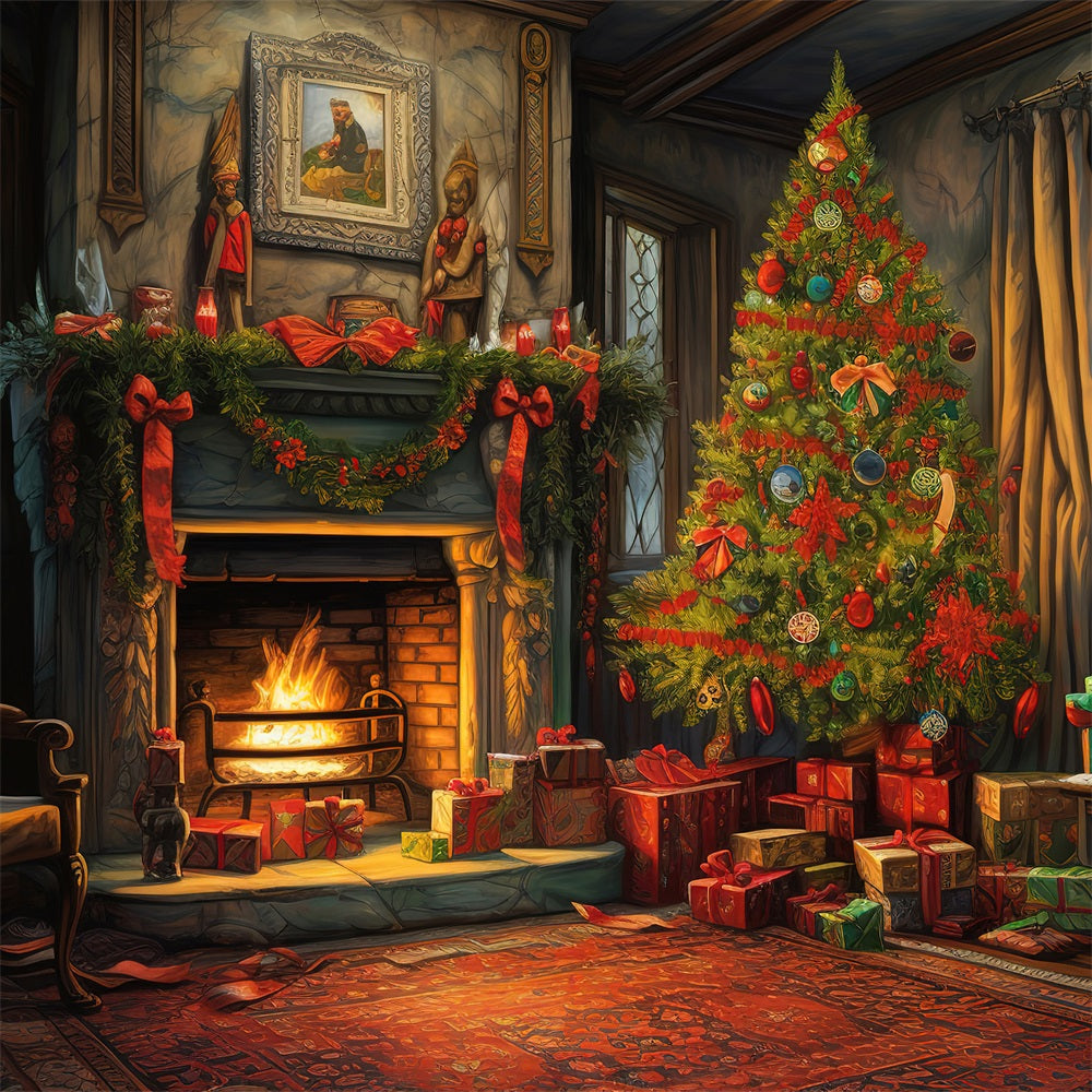 Fireplace Backdrop Christmas Tree Ambience Backdrop BRP11-125