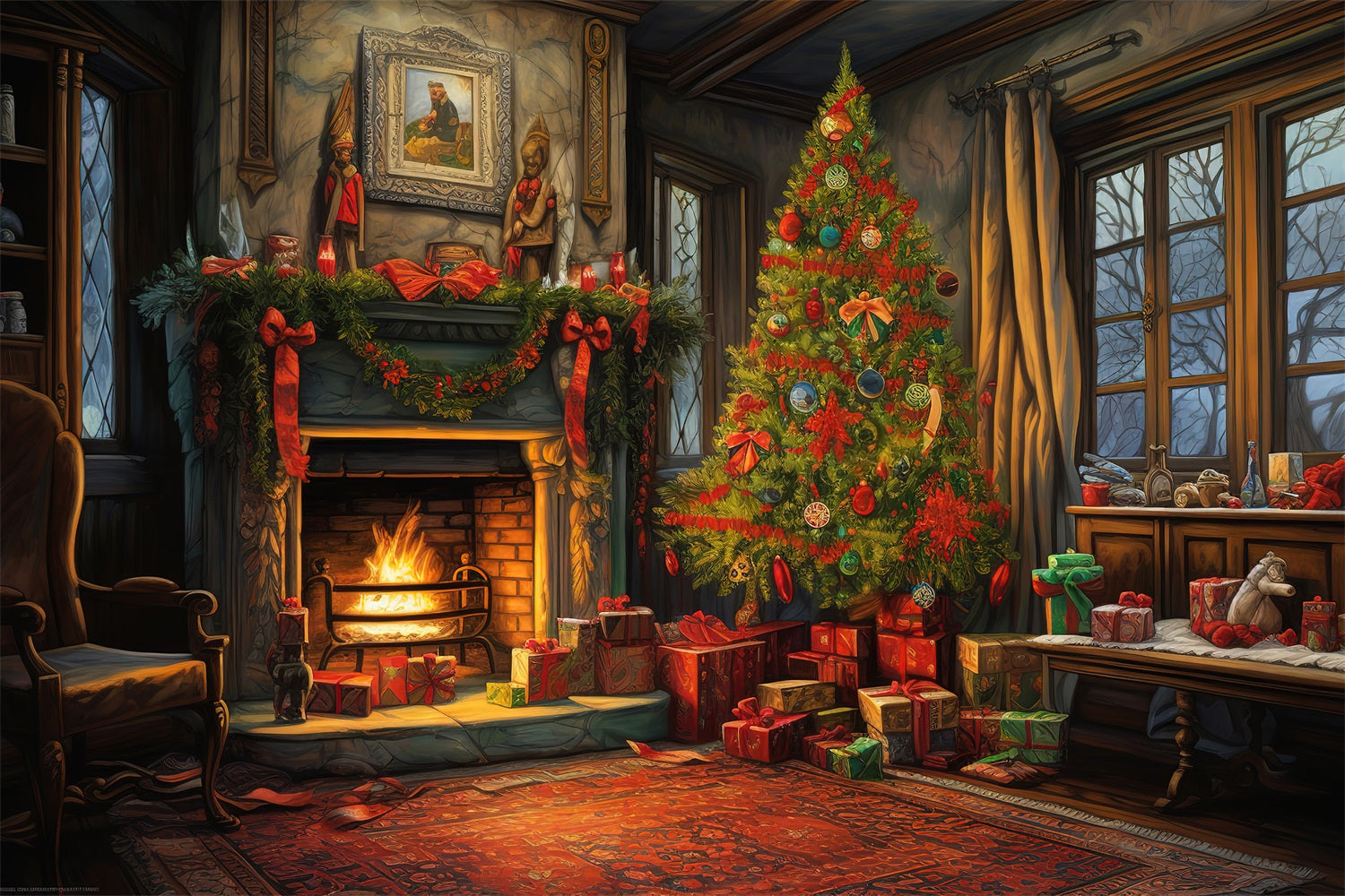 Fireplace Backdrop Christmas Tree Ambience Backdrop BRP11-125