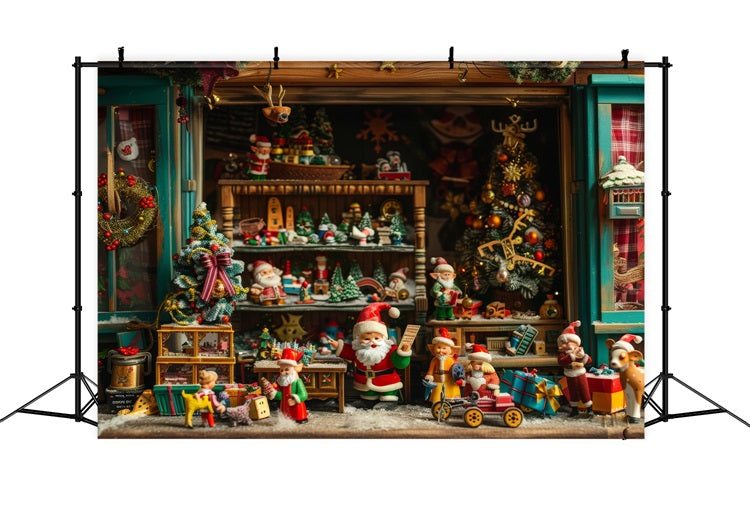 Christmas Themed Backdrops Santa's Workshop Miniature Village Backdrop BRP11-131