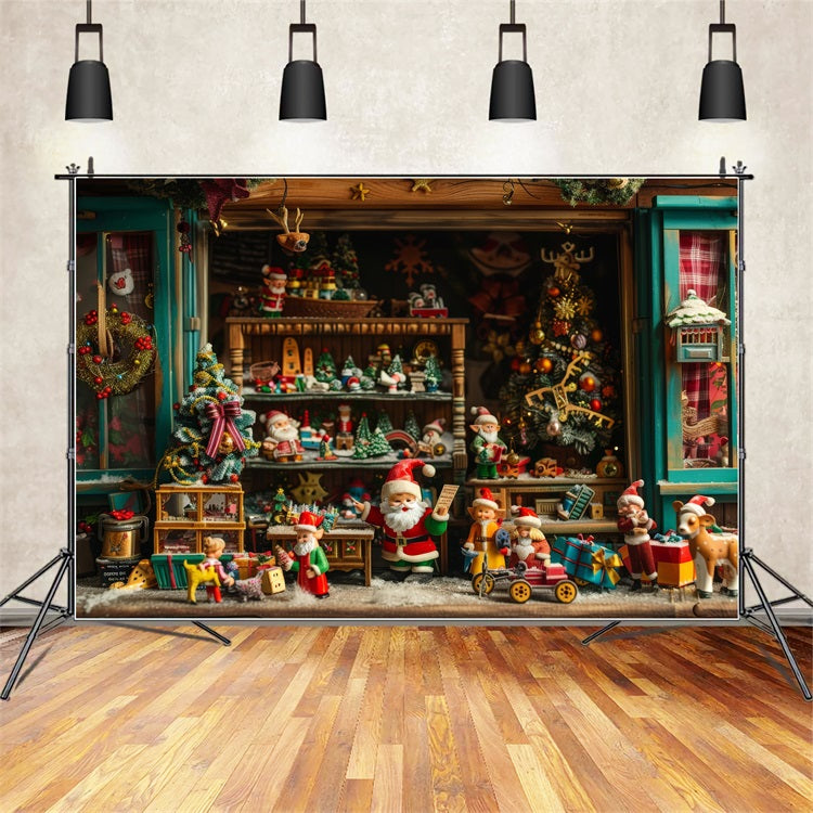 Christmas Themed Backdrops Santa's Workshop Miniature Village Backdrop BRP11-131