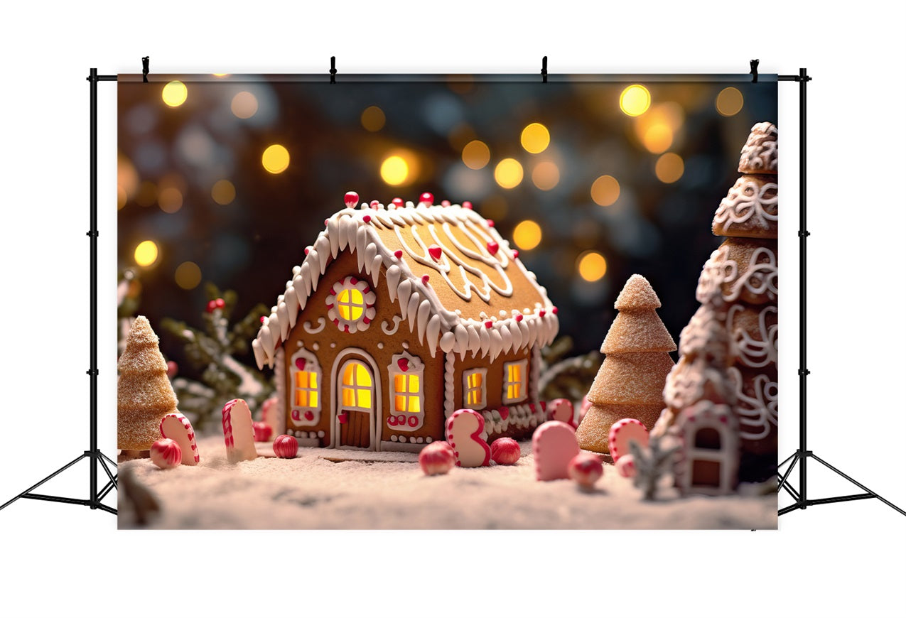 Christmas Theme Backdrop Gingerbread House Lights Backdrop BRP11-154