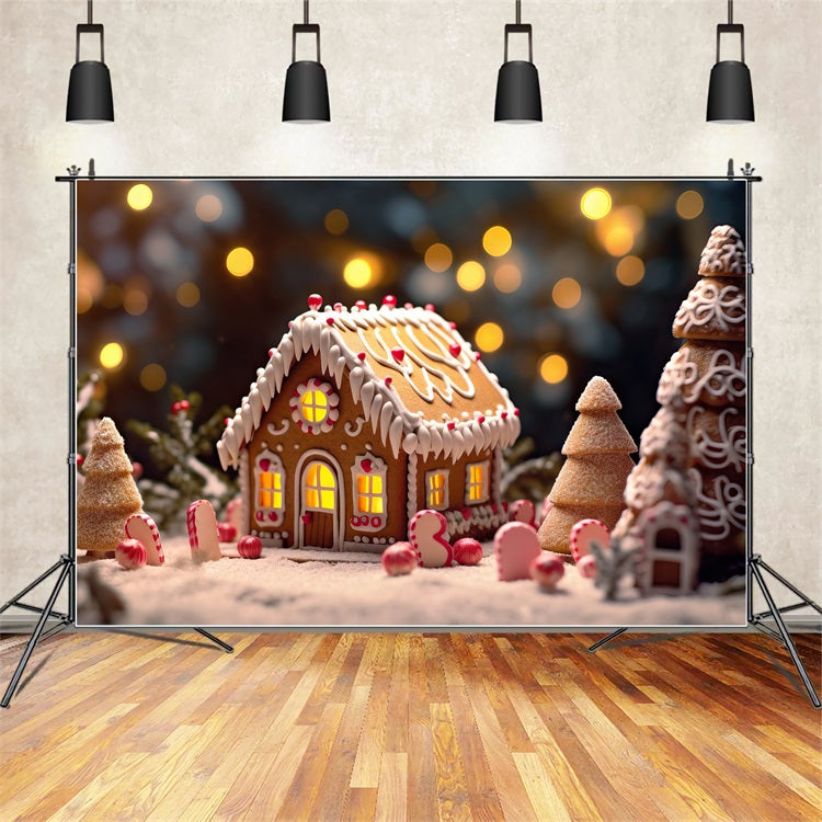 Christmas Theme Backdrop Gingerbread House Lights Backdrop BRP11-154