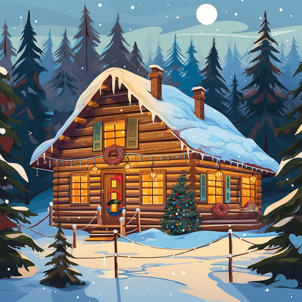 Christmas Photo Backdrop Cabin Snowy Forest Backdrop BRP11-156