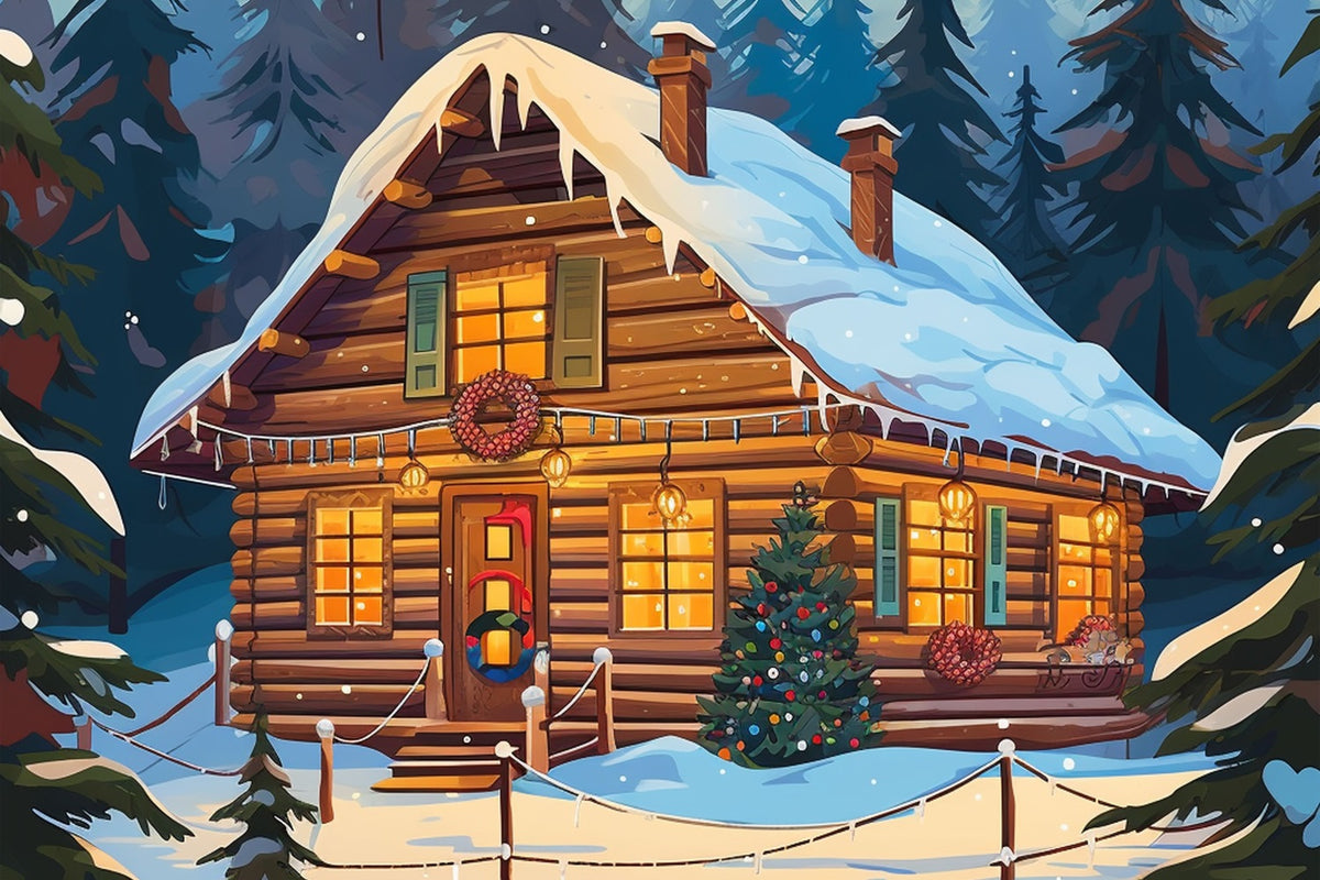 Christmas Photo Backdrop Cabin Snowy Forest Backdrop BRP11-156