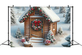 Backdrop Christmas Snow-Dusted Cabin Vibrant Wreath Backdrop BRP11-157