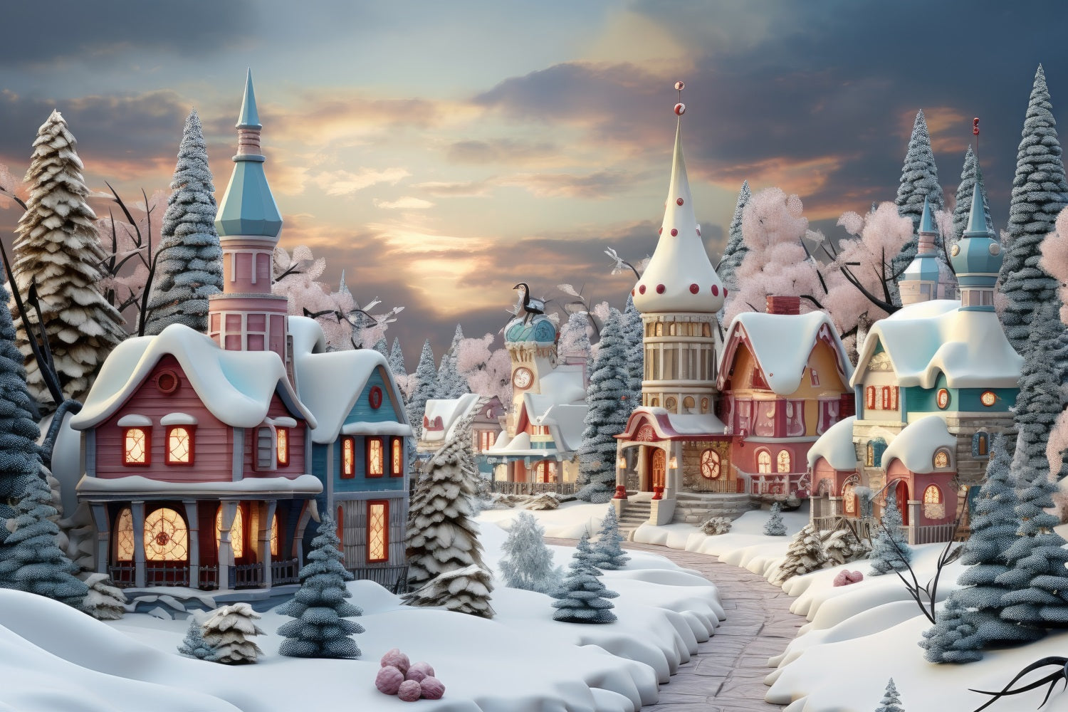 Christmas Village Backdrop Fairytale Snow Backdrop BRP11-158