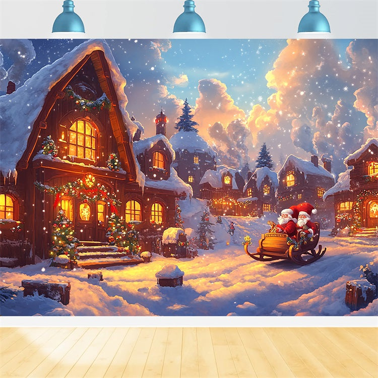 Photography Backdrops Christmas Santa's Sleigh Village Lights Backdrop BRP11-159