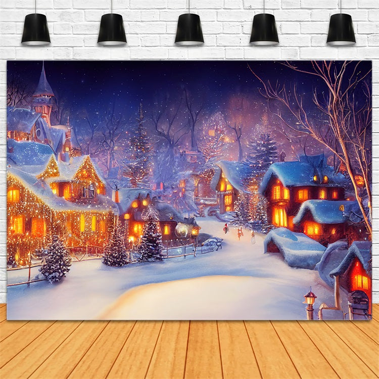 Backdrop For Christmas Nighttime Village Lights Backdrop BRP11-160