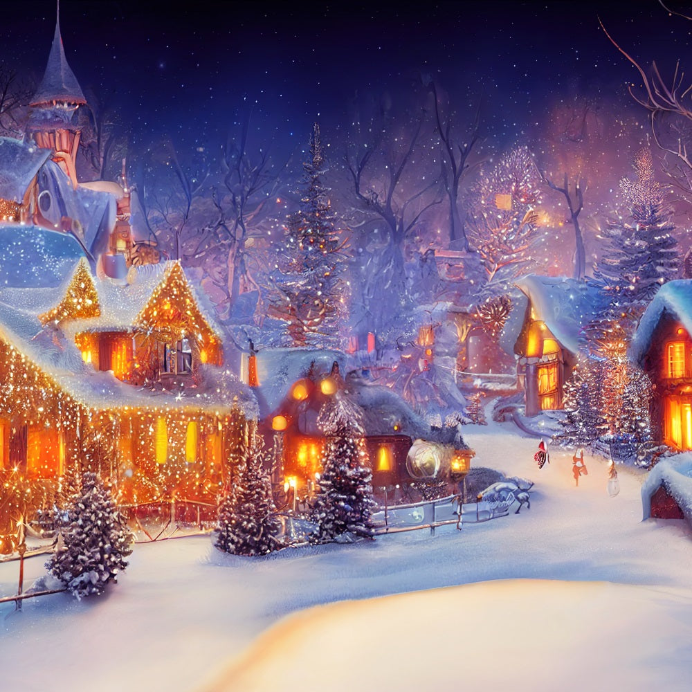 Backdrop For Christmas Nighttime Village Lights Backdrop BRP11-160