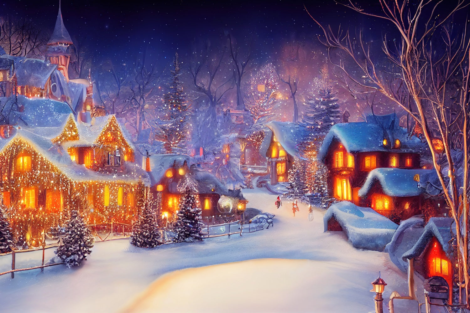 Backdrop For Christmas Nighttime Village Lights Backdrop BRP11-160