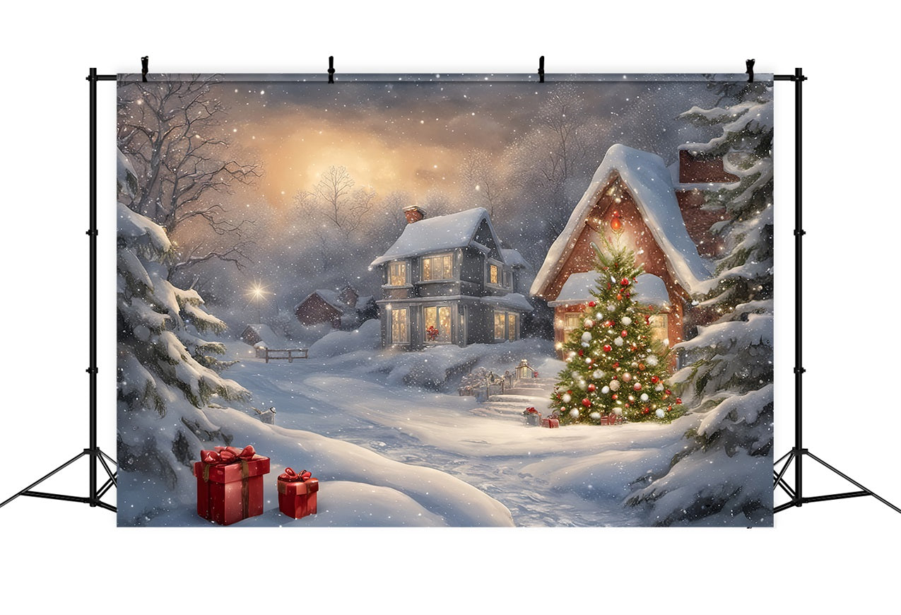 Christmas Fabric Backdrop Snowy Village Gift Scenery Backdrop BRP11-161