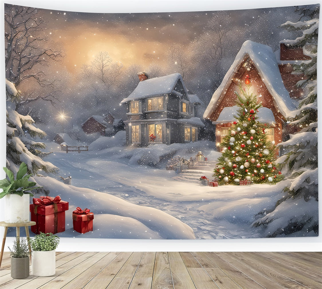 Christmas Fabric Backdrop Snowy Village Gift Scenery Backdrop BRP11-161