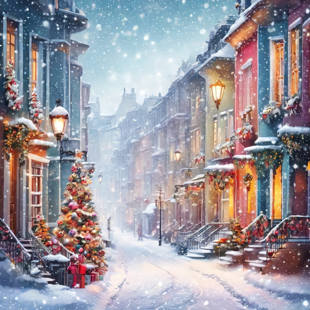 Christmas Scene Backdrops Snowy Street Decorations Backdrop BRP11-162