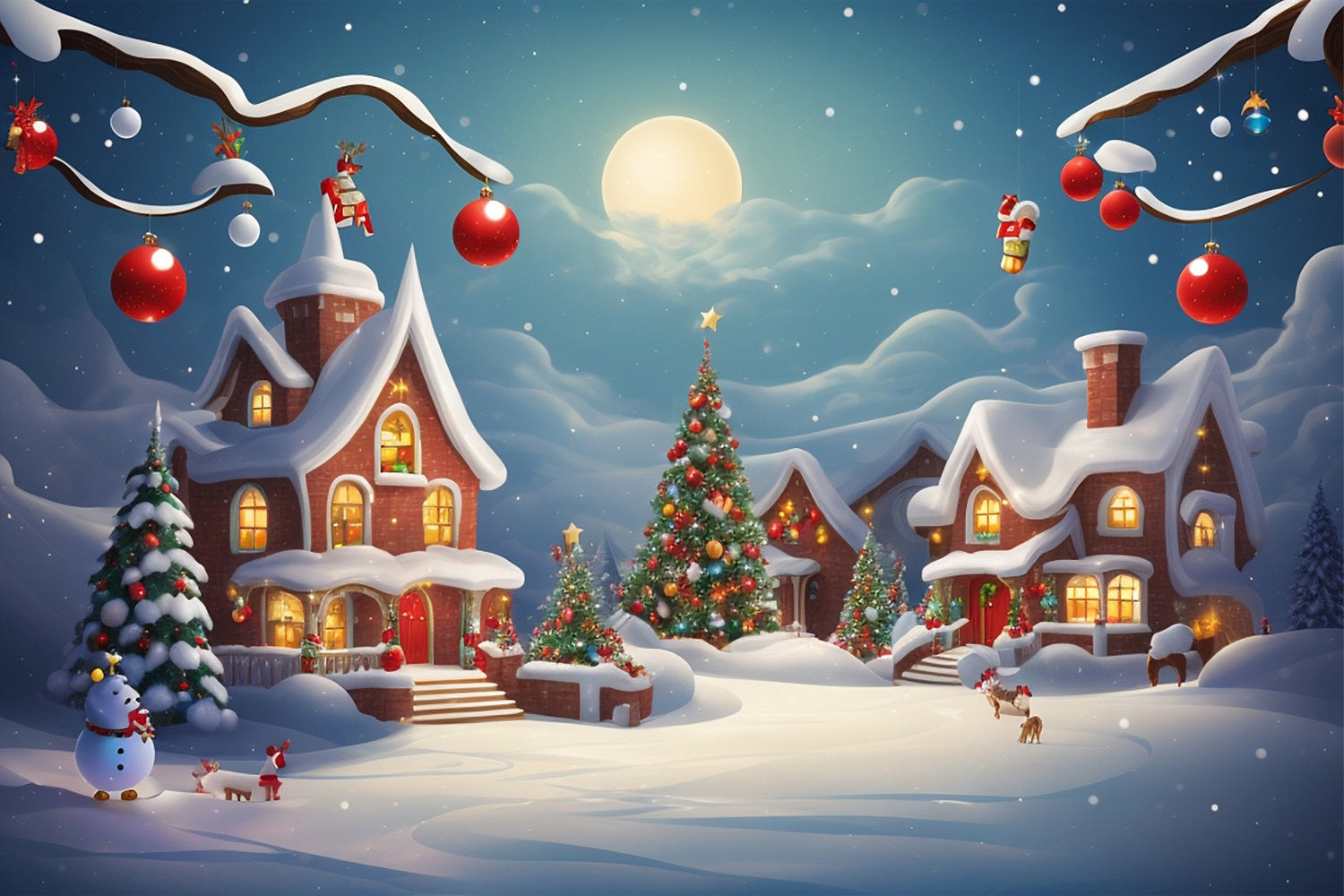 Christmas Backdrops Night Cottage Glow Backdrop BRP11-165