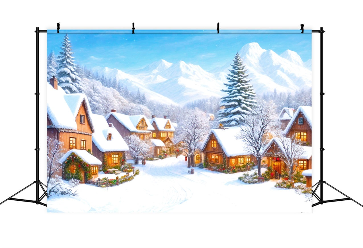 Christmas Village Backdrop Mountain Scene Snow Backdrop BRP11-168