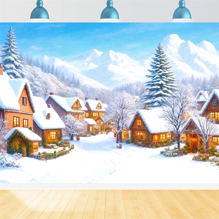 Christmas Village Backdrop Mountain Scene Snow Backdrop BRP11-168