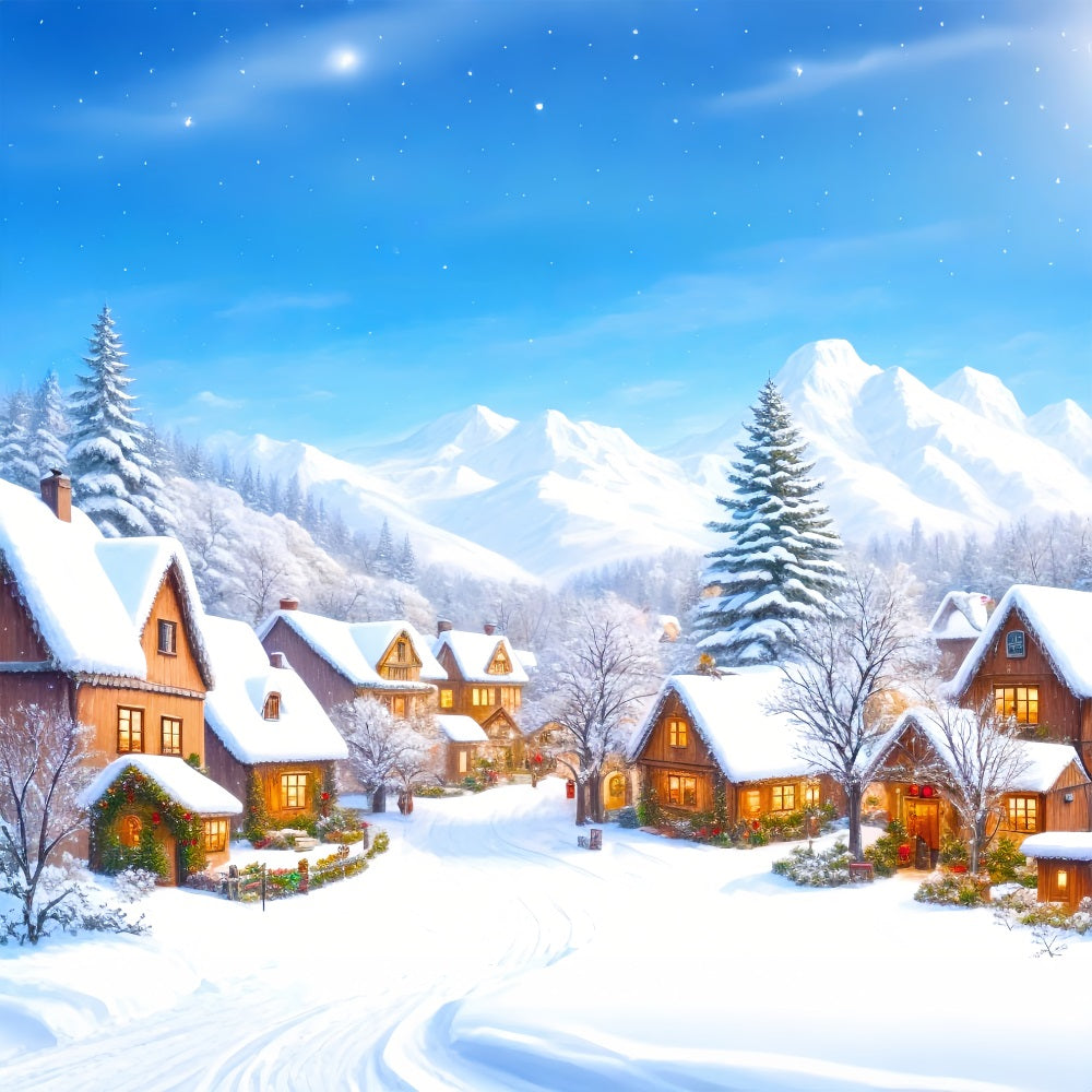 Christmas Village Backdrop Mountain Scene Snow Backdrop BRP11-168