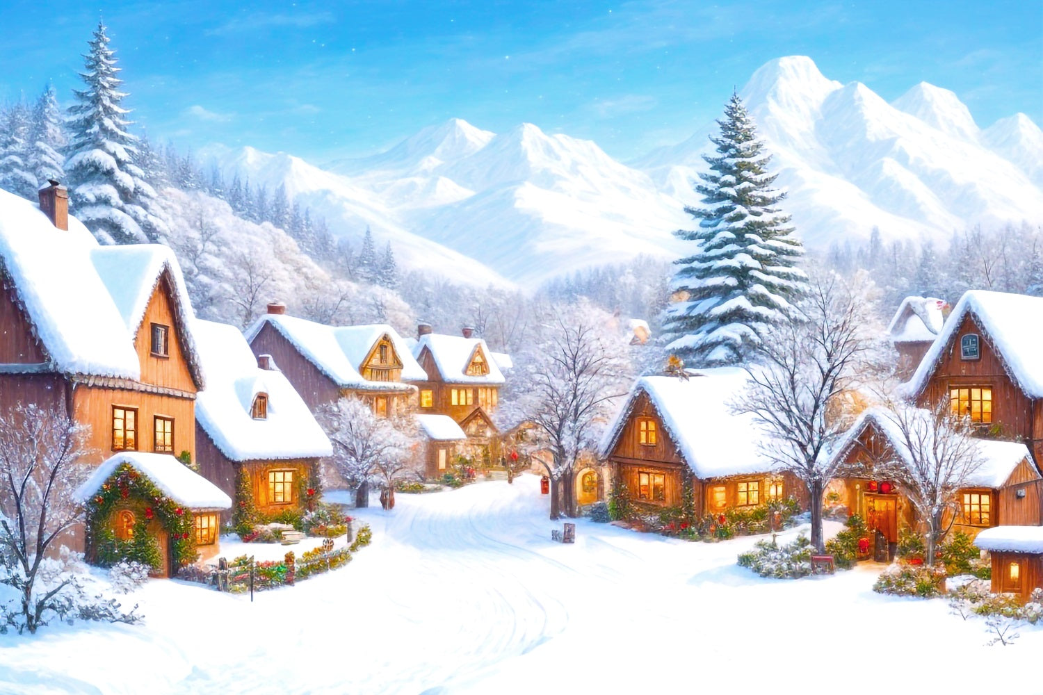 Christmas Village Backdrop Mountain Scene Snow Backdrop BRP11-168