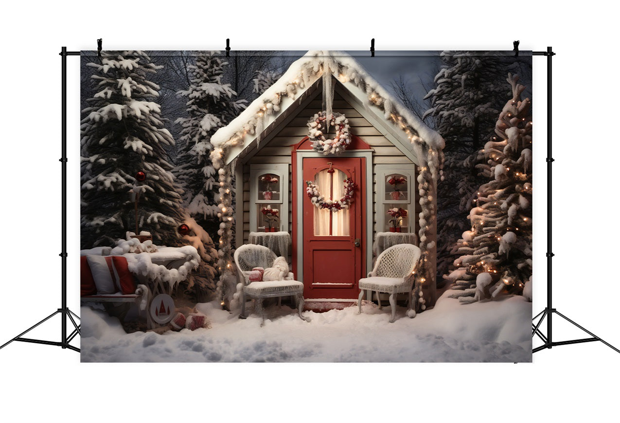 Christmas Backdrop Snowy Cottage Front Porch Backdrop BRP11-169