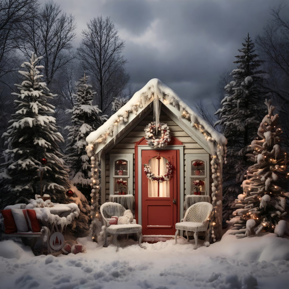 Christmas Backdrop Snowy Cottage Front Porch Backdrop BRP11-169